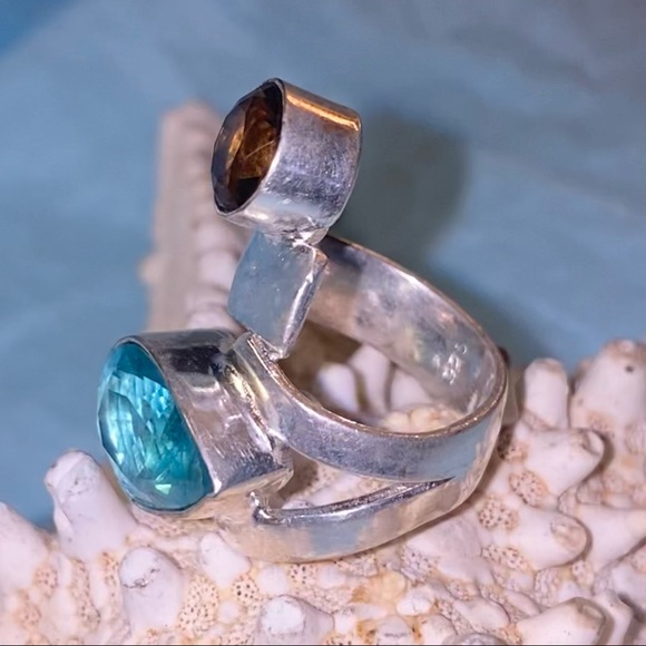 Sold * Blue Tourmaline + Honey Citrine statement ring - Picture 3 of 7